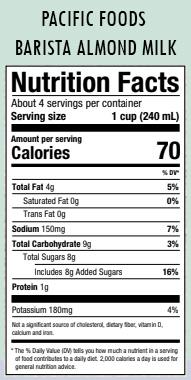 Pacific Foods Barista Series Almond Milk Nutrition