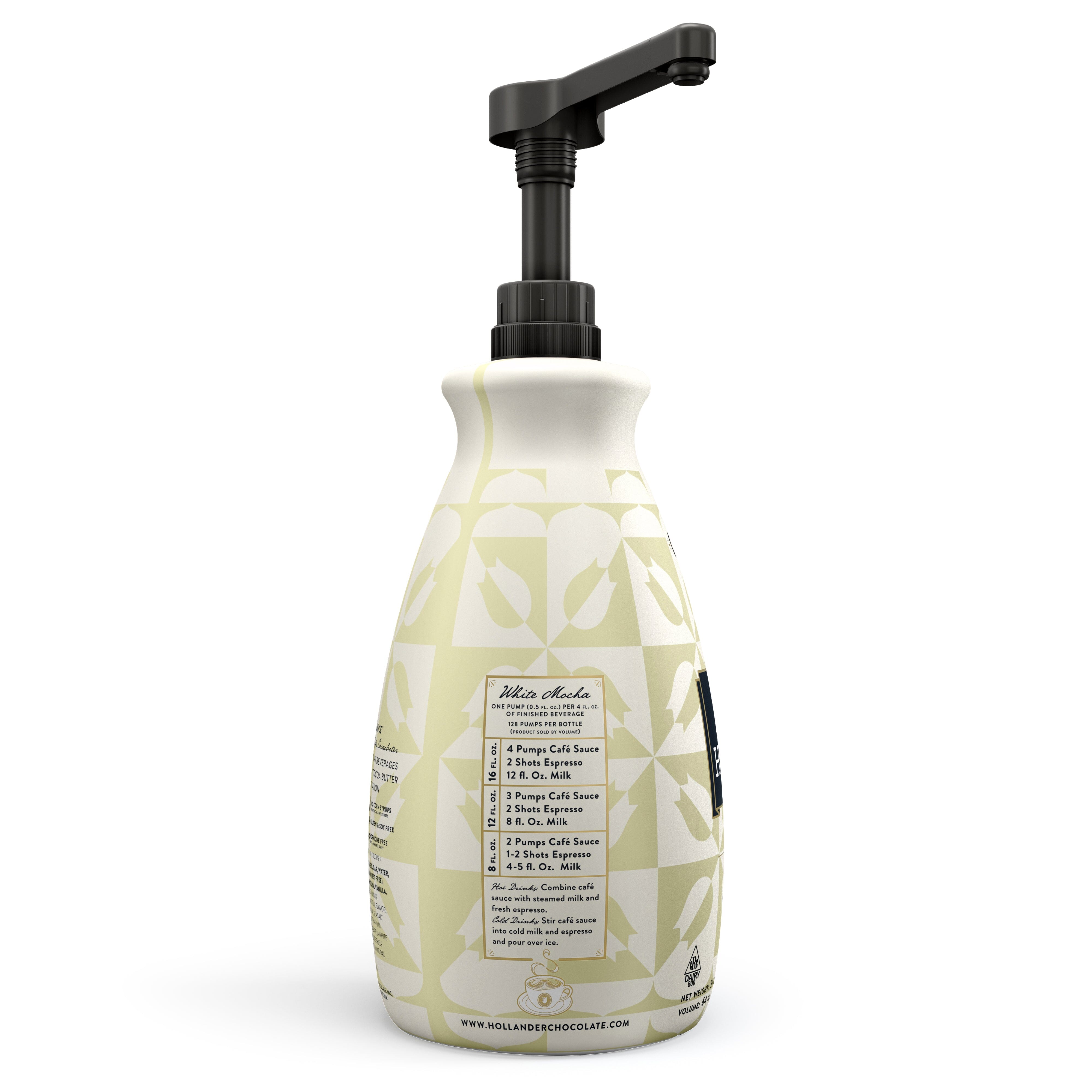 hollander white chocolate sauce ground, side view with pump