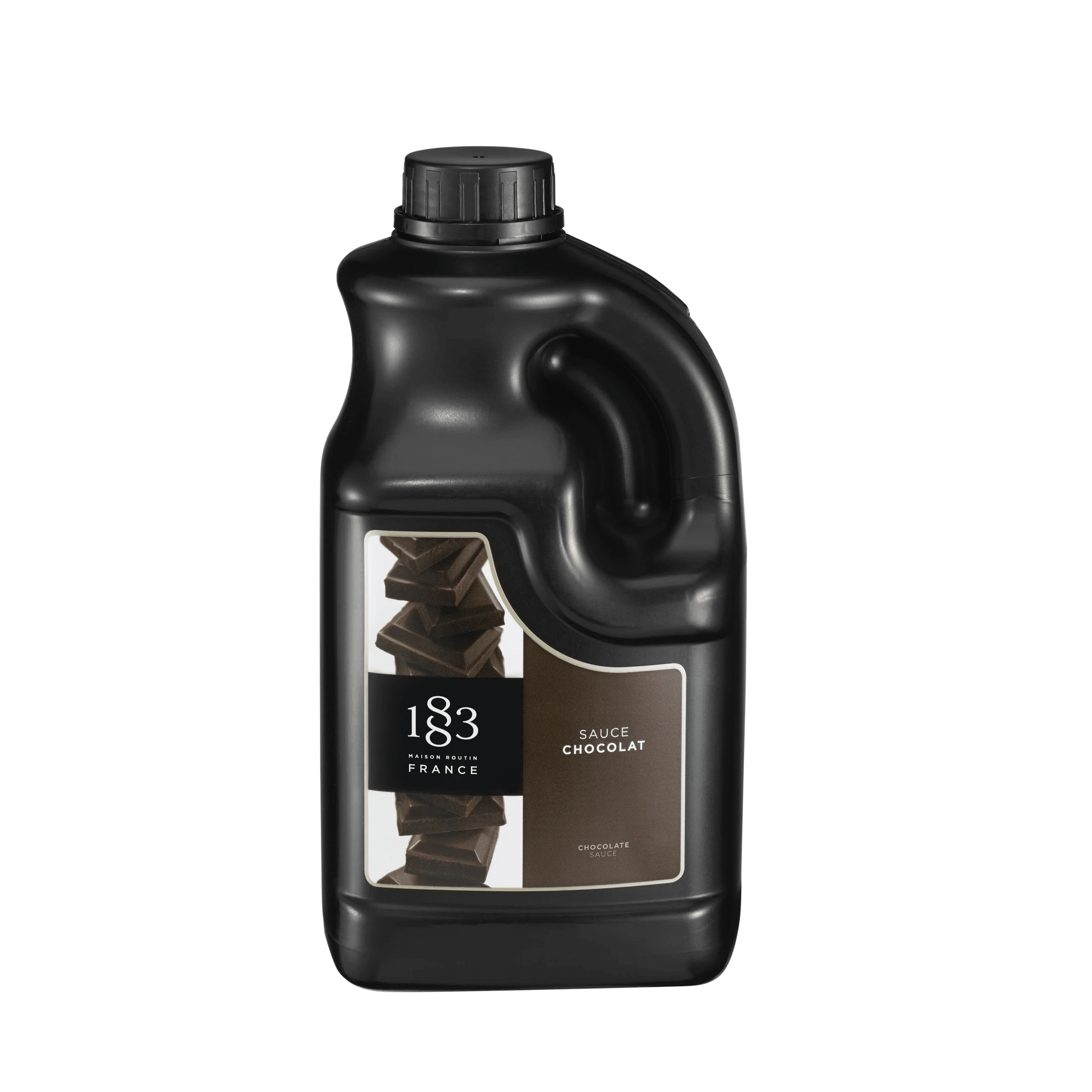 front view of a single bottle of 1883 chocolate sauce