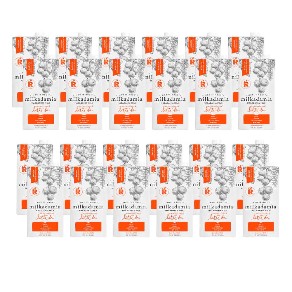 milkadamia macadamia milk unsweetened latte da, 4 cases of 6, 32 oz bottles